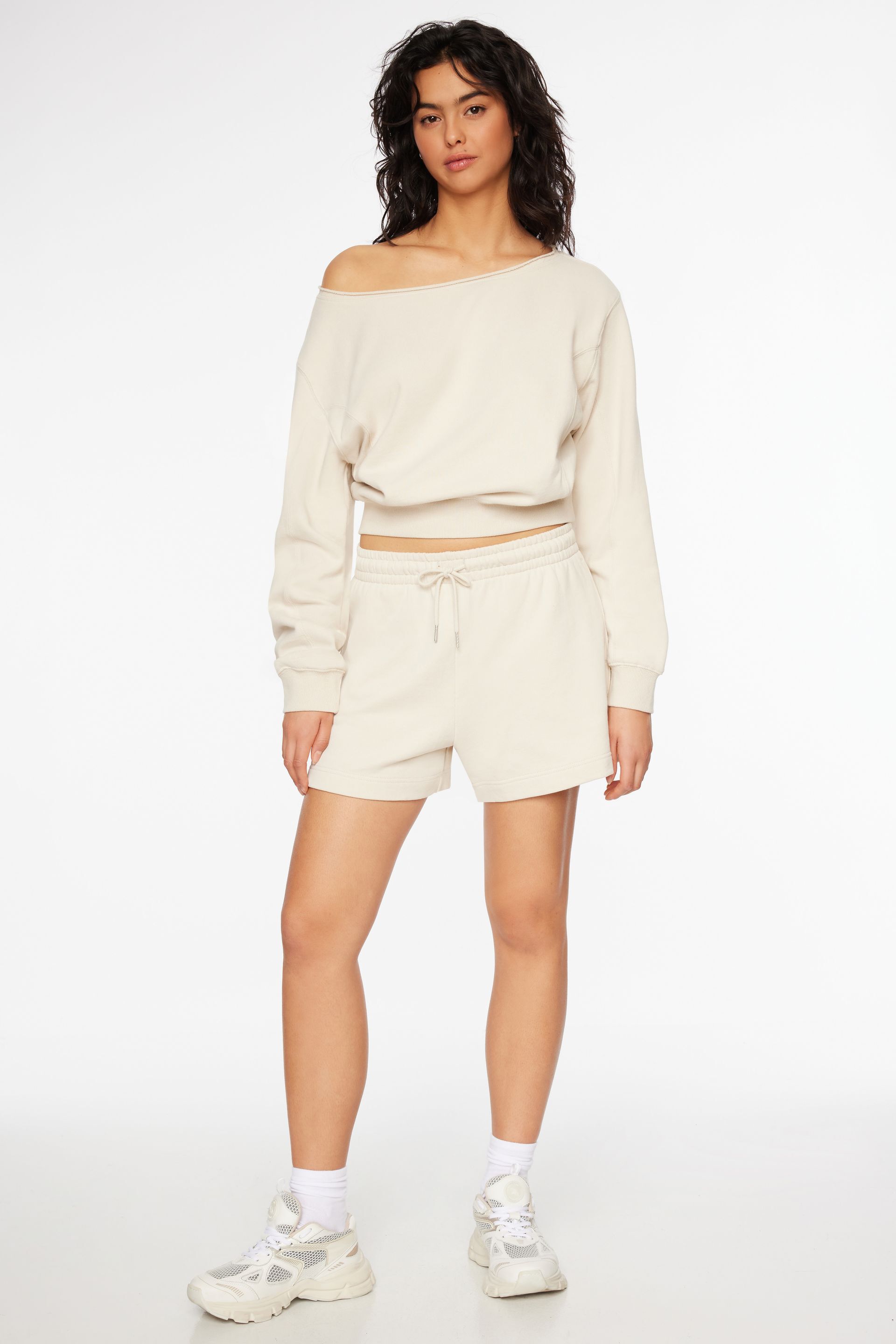 Off Shoulder Sweatshirt Beige | Dynamite