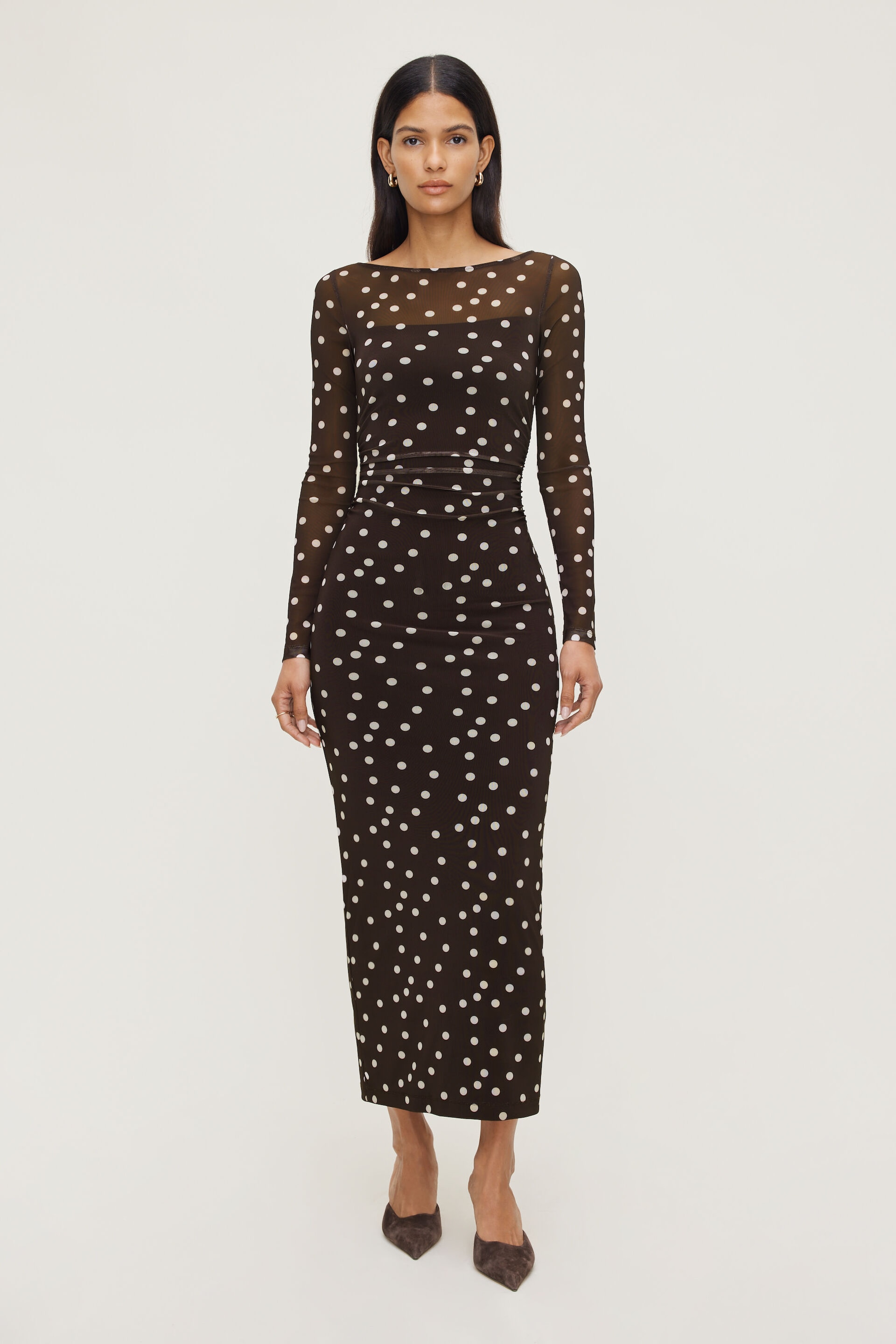 Polka Dot Mesh Maxi Dress