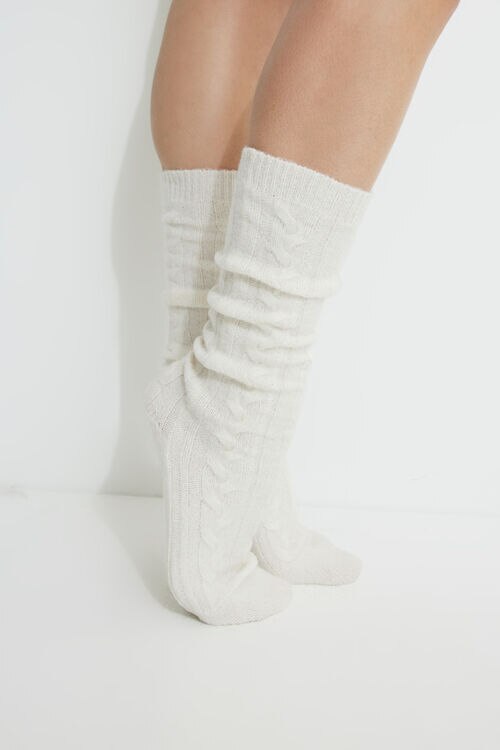 Heavenlyarn™ Cable Knit Calf High Socks Sea Salt Dynamite Accessories Heavenlyarn™ Cable Knit Calf High Socks in Sea Salt