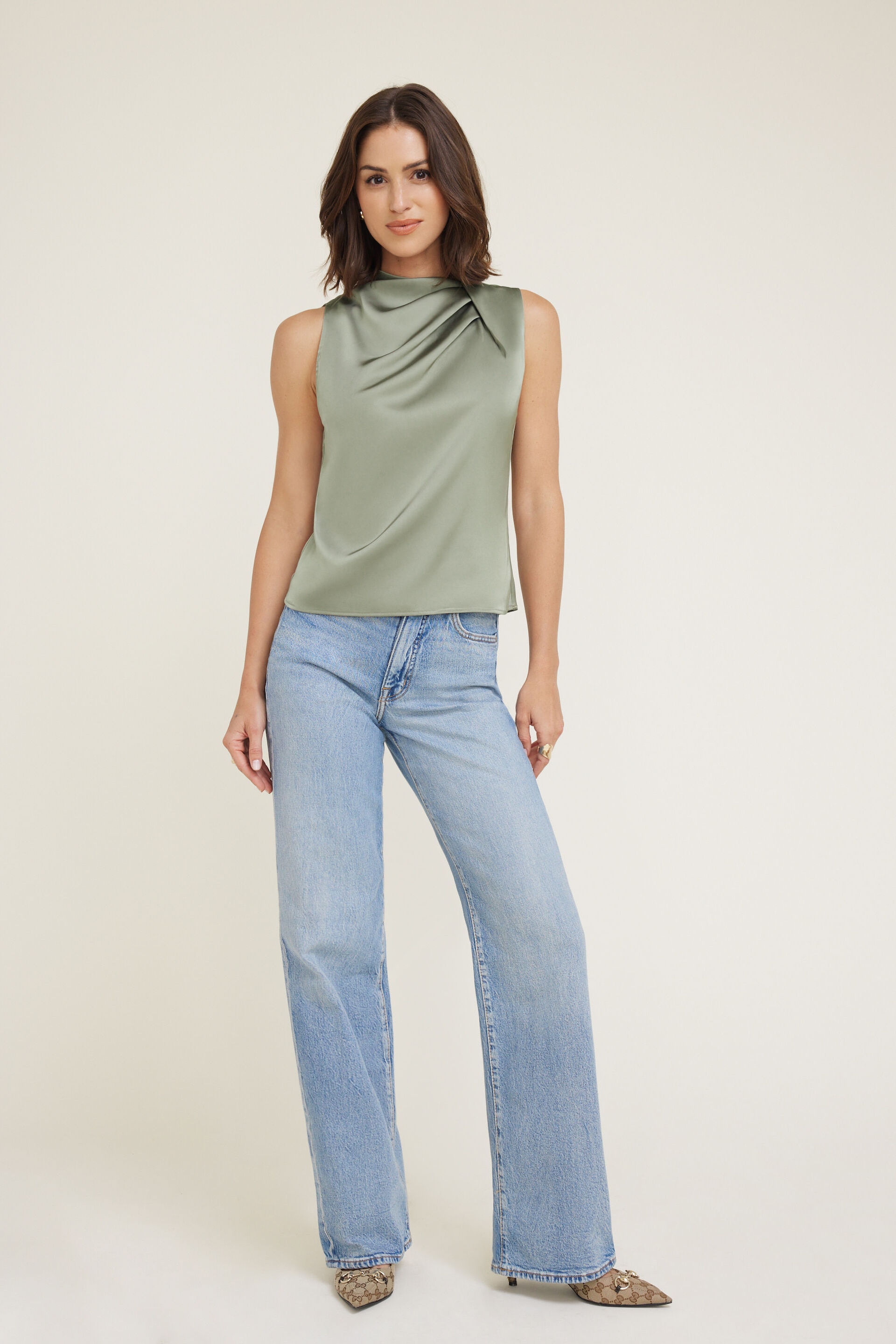 Mock Neck Satin Blouse