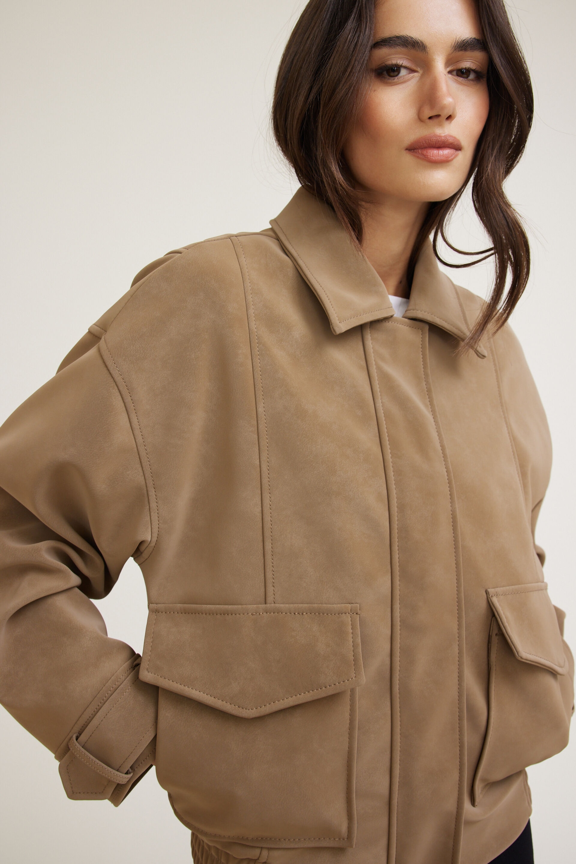 Oversized Faux Suede Aviator Jacket