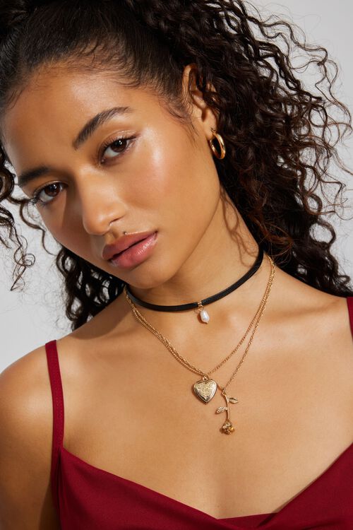 Set of Choker, Rose Locket Necklaces White Dynamite