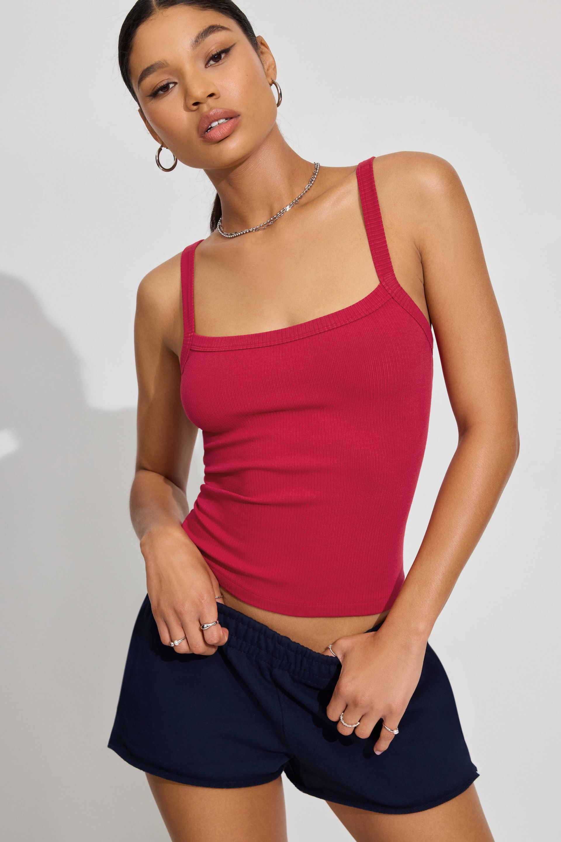 Kasey Scoop Neck Ribbed Cami Red | Dynamite