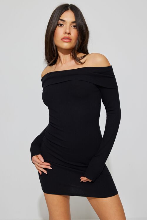 Off Shoulder Long Sleeve Mini Dress
