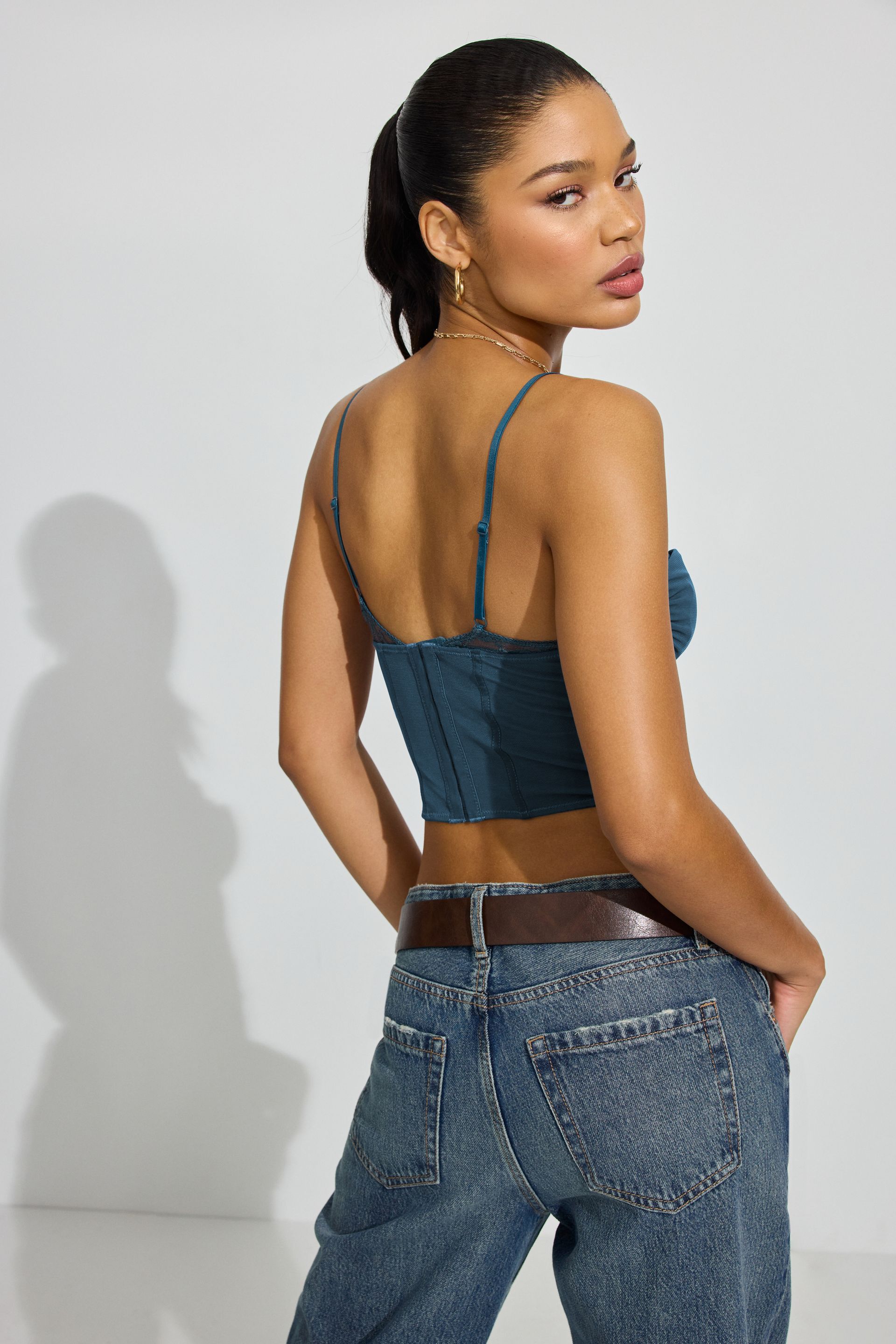 Sabrina Peek-A-Boo Bustier Top Blue | Dynamite