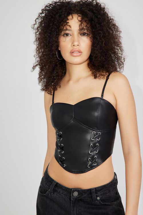 Faux Leather Lace Up Bustier Top Black Dynamite