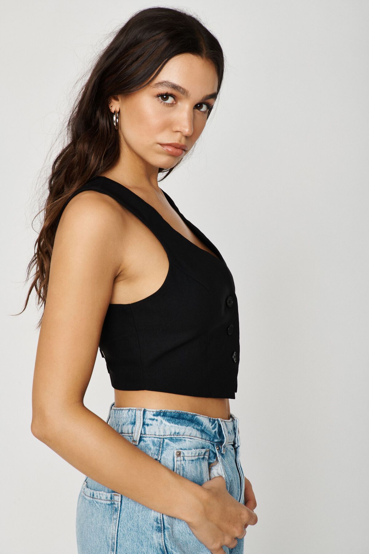 Dynamite Crop Button-Up Vest. 3 Dynamite Crop Button-Up Vest. 3