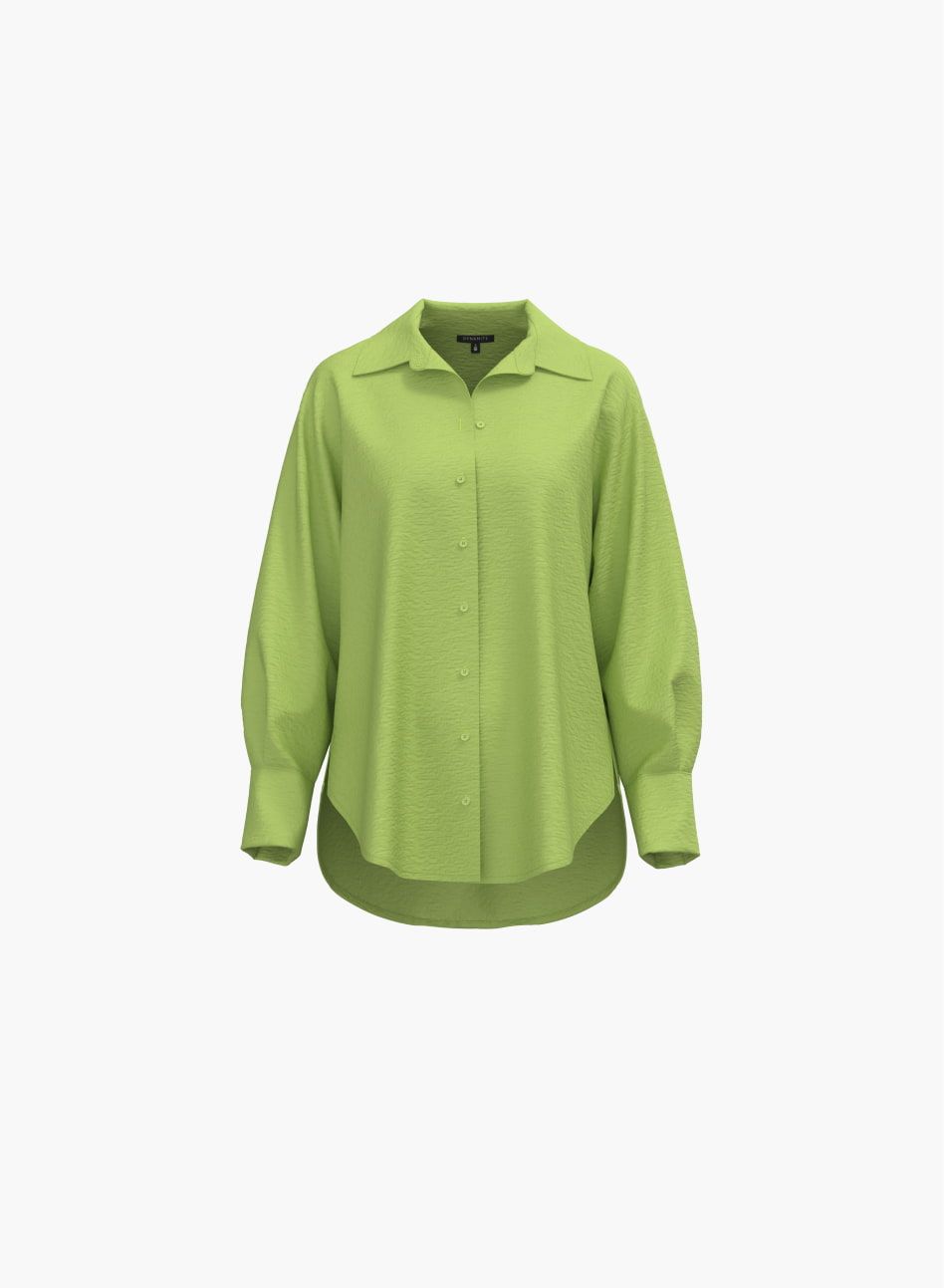 A green button down shirt