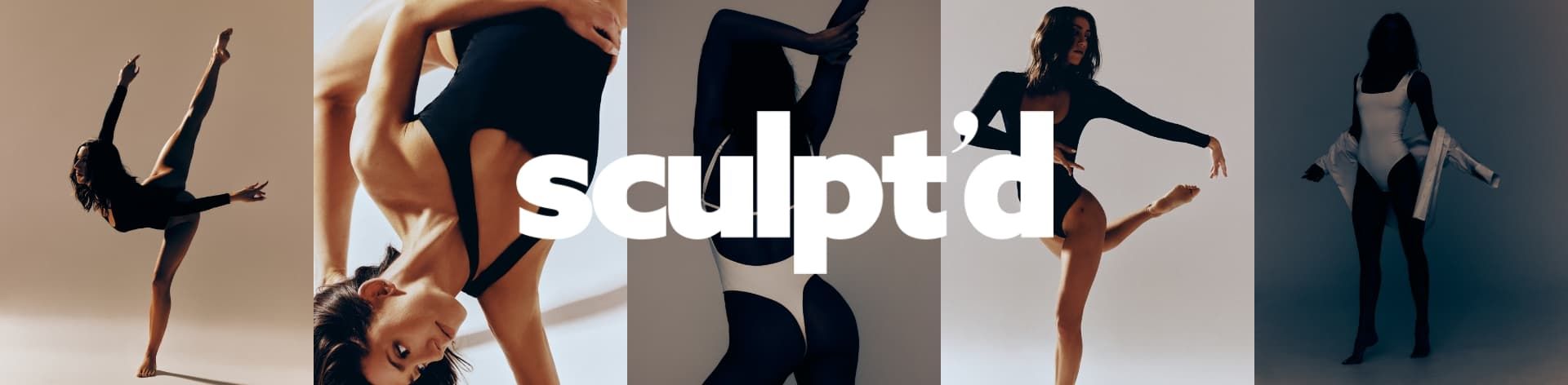 Models showcase the white and black sculpt bodysuits while demonstrating choreography.
