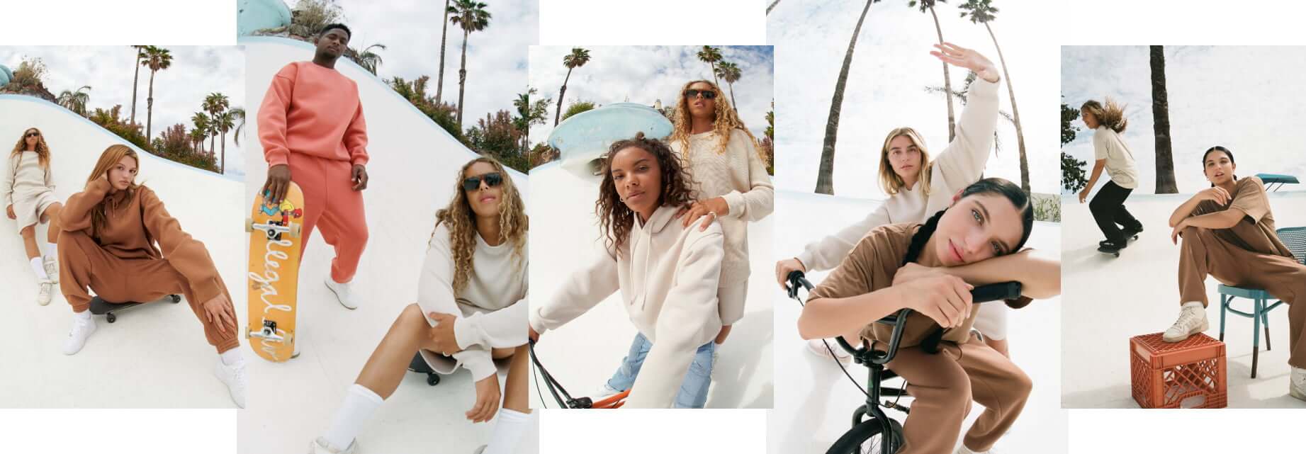 Les mannequins portent les vêtements Garage unisexes.