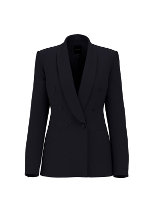 Black double-breasted blazer.