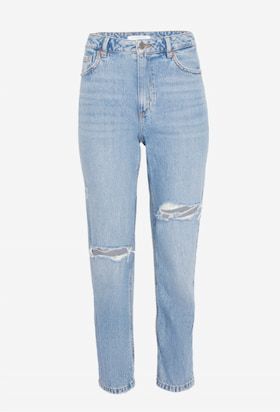 The Claudia mom distressed jeans in light blue.