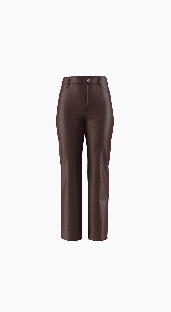 Pantalon en faux cuir brun.