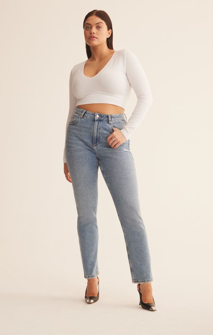 Shop Chiara slim straight leg jeans.
