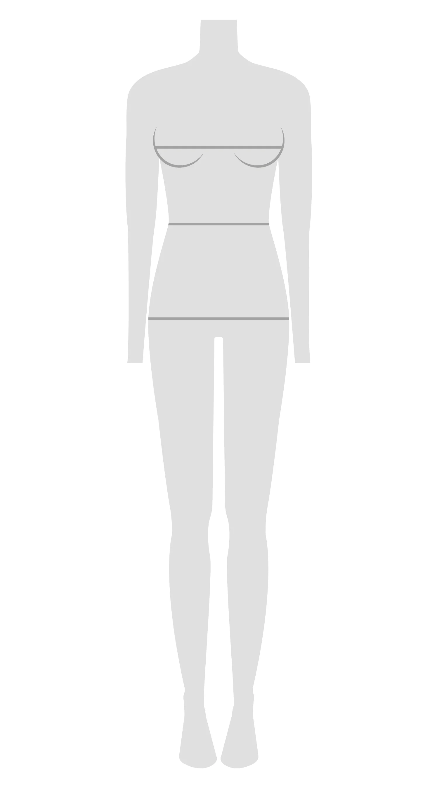 A silhouette of a mannequin with lines on the bust, waist, and hips indicating where to measure.