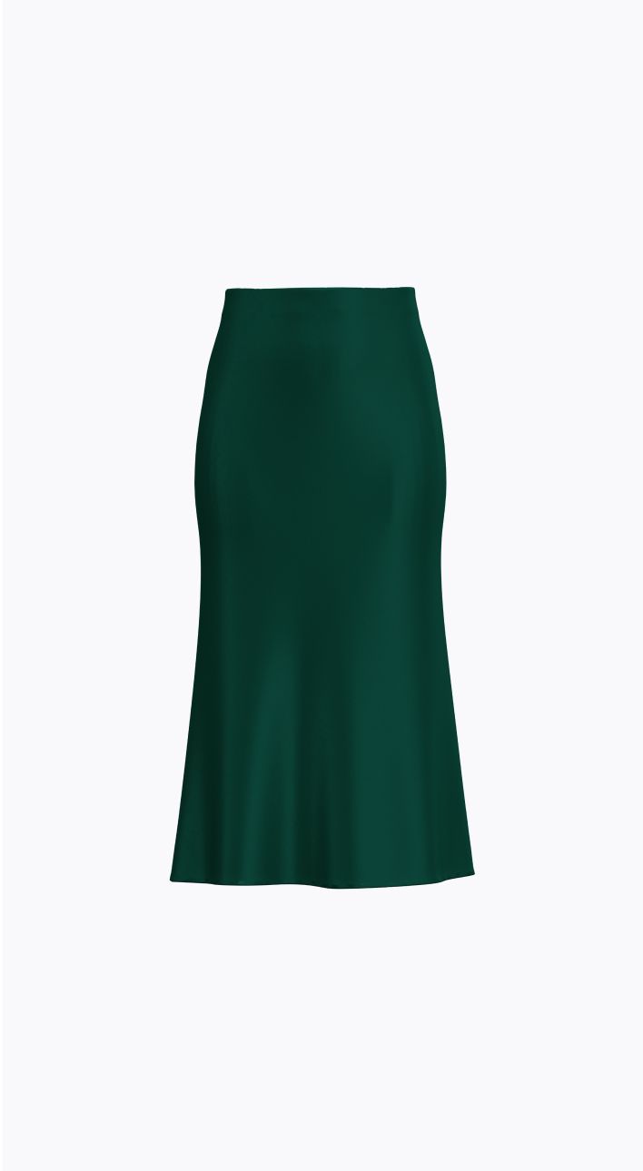 A green silk midi skirt