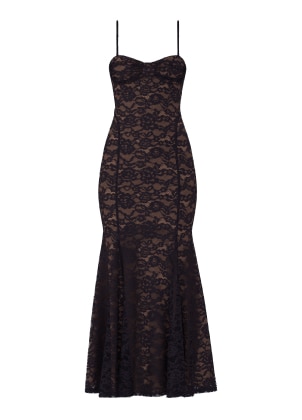 Brown floral maxi dress.