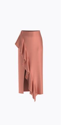 A faux leather midi-length skirt in beige.