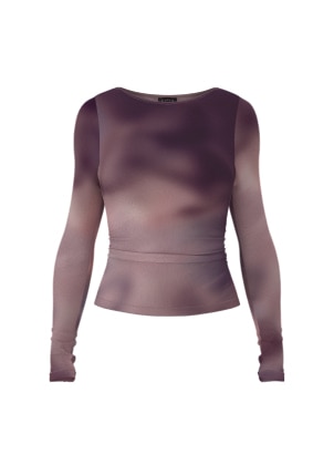 Haut fleuri mauve en maille à manches longues.