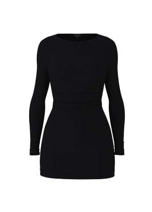 Black long sleeve mini dress.