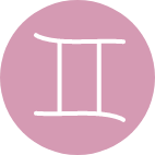Pink Gemini symbol.