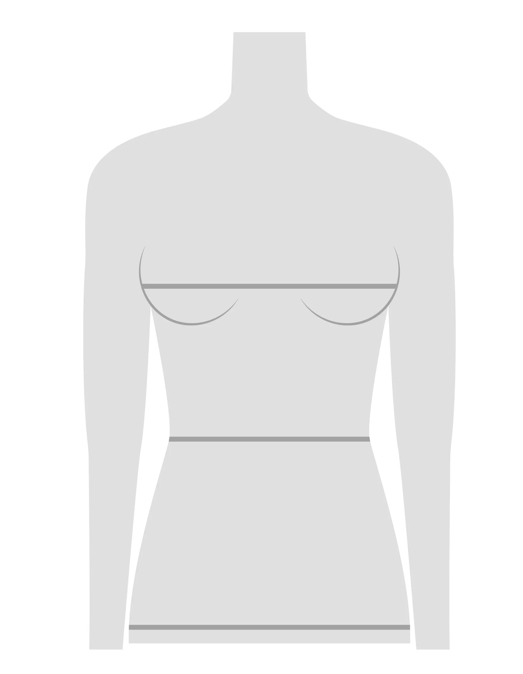 A silhouette of a mannequin with lines on the bust, waist, and hips indicating where to measure.