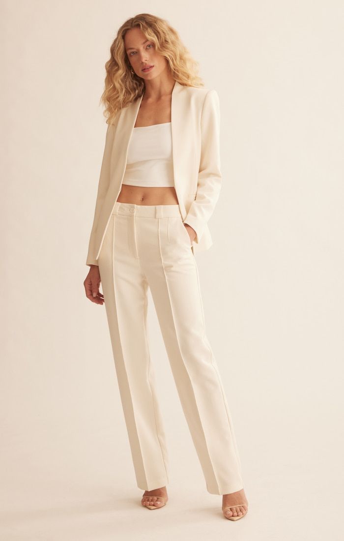 A model wears the Crawford relaxed straight leg pant.