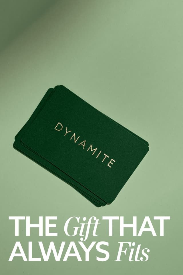 A black Dynamite gift card with 'The gift that always fits' graphic.