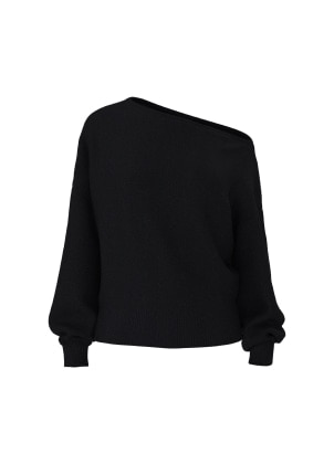 Black boat neck sweater.