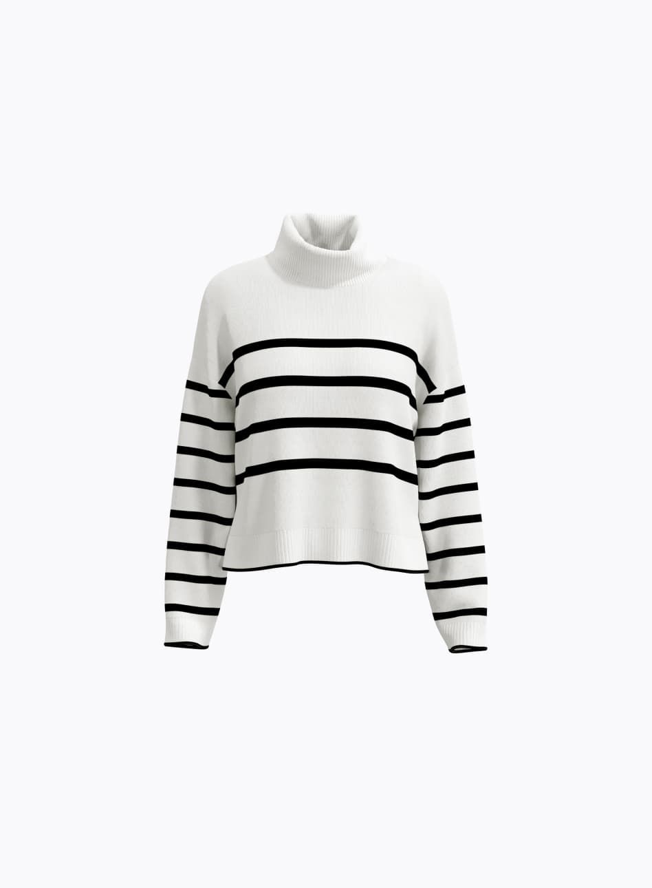 White striped turtleneck sweater.