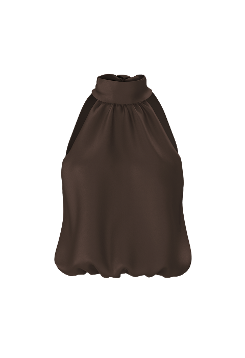 Brown satin halter top.