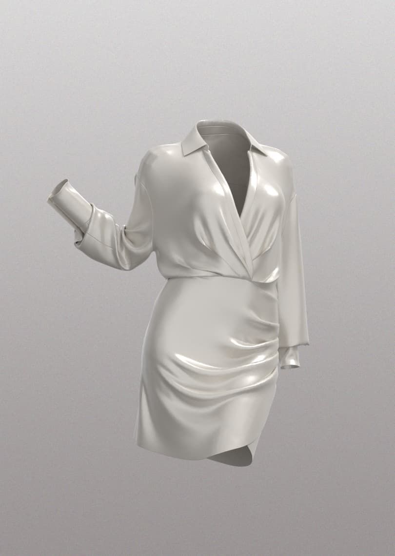 Une mannequin porte une minirobe à col en V et à motif noir et blanc.