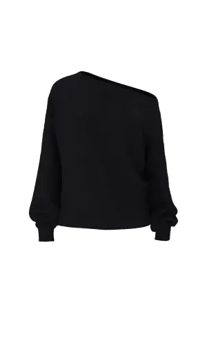 Black off shoulder sweater.