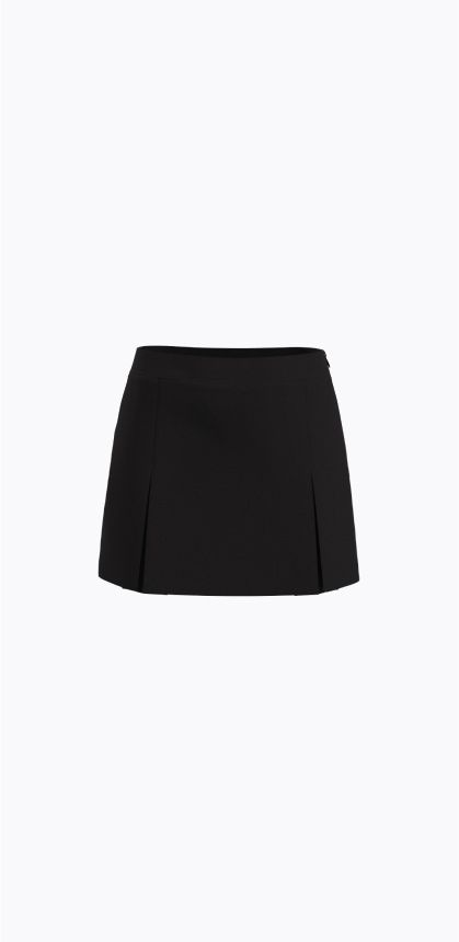 Black pleated mini skirt.