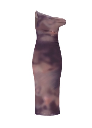 Blouse en satin bourgogne à épaules dégagées.