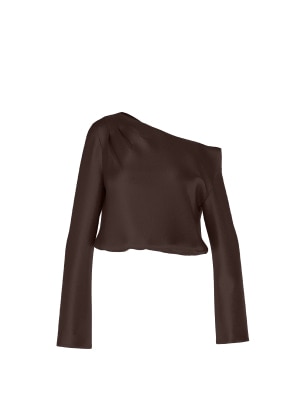 Burgundy off shoulder satin blouse.