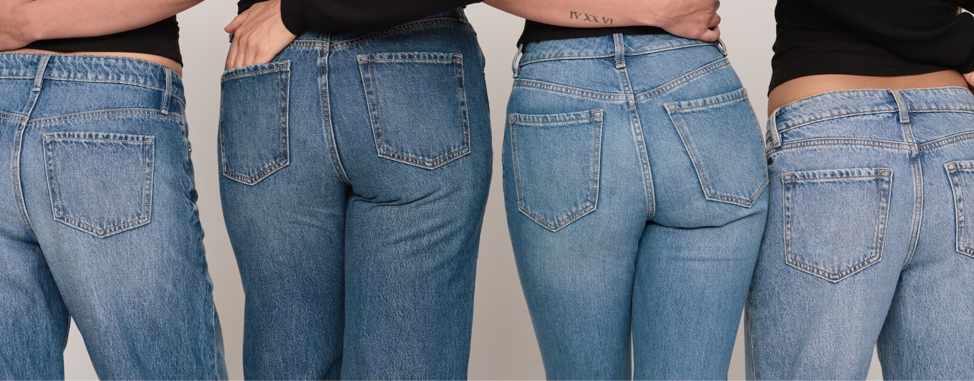 Models are wearing blue jeans.