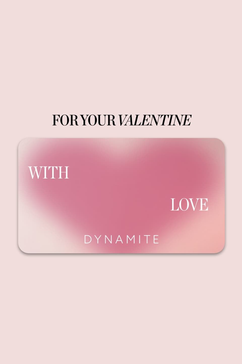A Valentine's Day pink gift card with a heart graphic and 'with love' written on it.