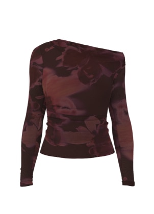 Red floral off shoulder top.