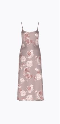 A mesh midi-length dress with a floral pattern.
