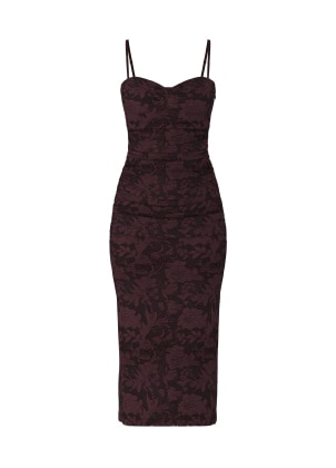 Red floral maxi dress.