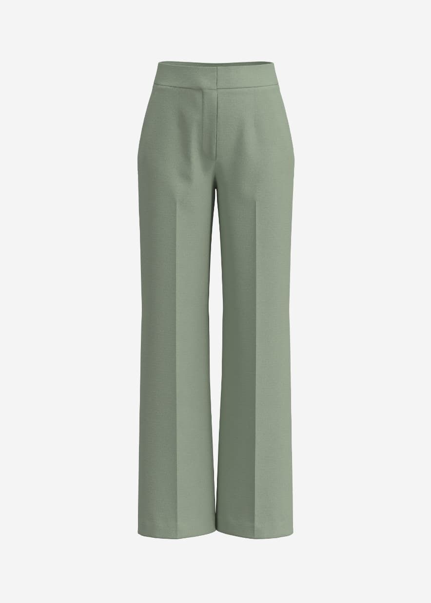Khaki green straight leg pants.