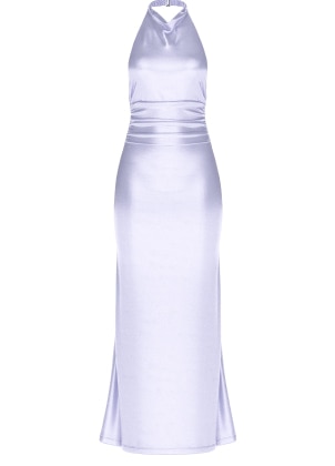 Brown satin maxi dress.