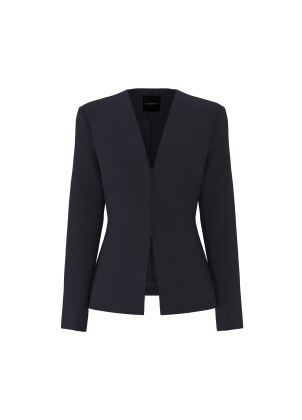 Black double-breasted blazer.