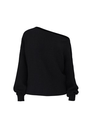 Black boat neck sweater.