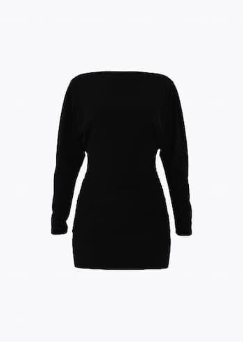 Black long sleeve mini dress.