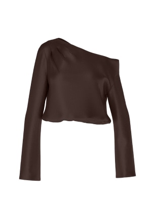 Burgundy off shoulder satin blouse.