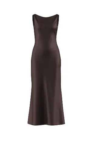 Brown satin maxi dress.