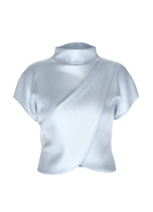 Light blue satin top.