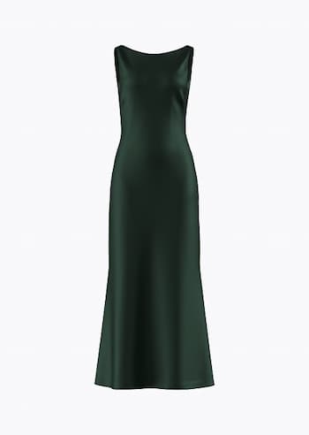Dark green cowl back maxi dress.